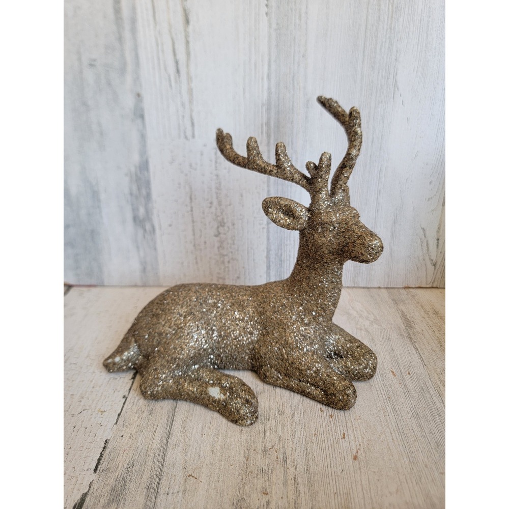 Glitter reindeer sitting golden Xmas table top vintage unique home decor